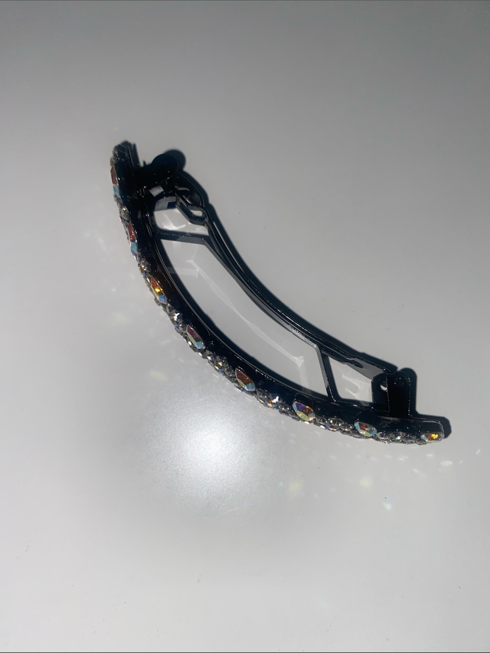 Crystal Embellished Hair Barrette - Iridescent and Black Metal Hair Pin Clip - Picture 4 of 5